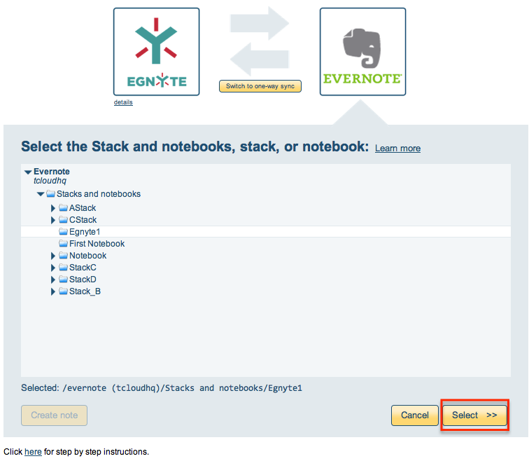 Select Evernote folder