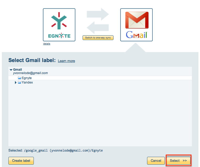 Select Gmail label