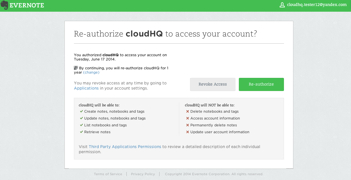 Authorize Evernote 