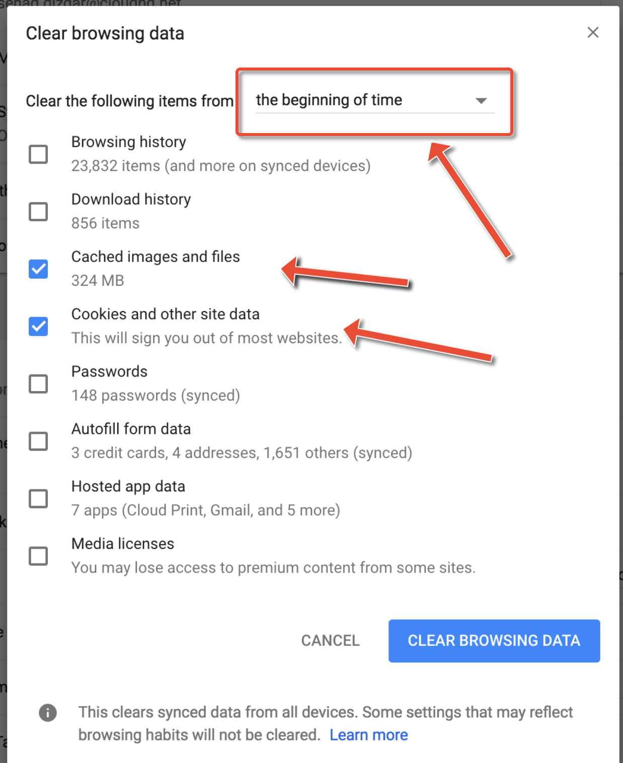 google chrome clear cache only