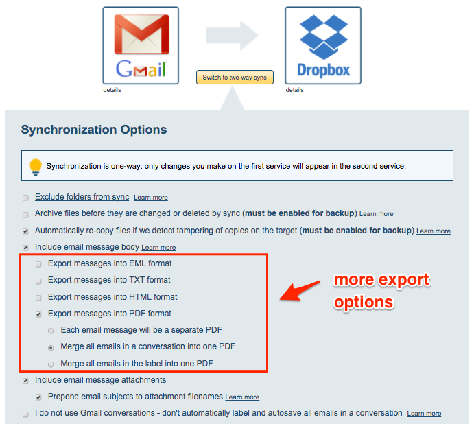 backup gmail emails to dropbox