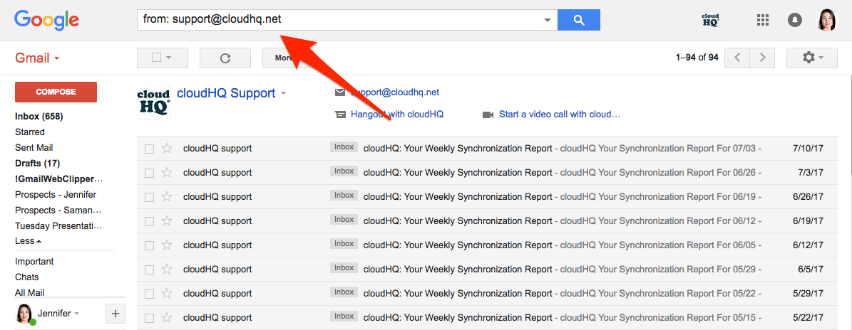 Gmail search results